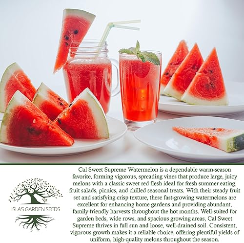 Vista 6 de Cal Sweet Supreme - Semillas de sandía (Citrullus lanatus, tipo Icebox) – Más de 125 semillas sin OMG y reliquias de Isla's Garden Seeds, carne roja