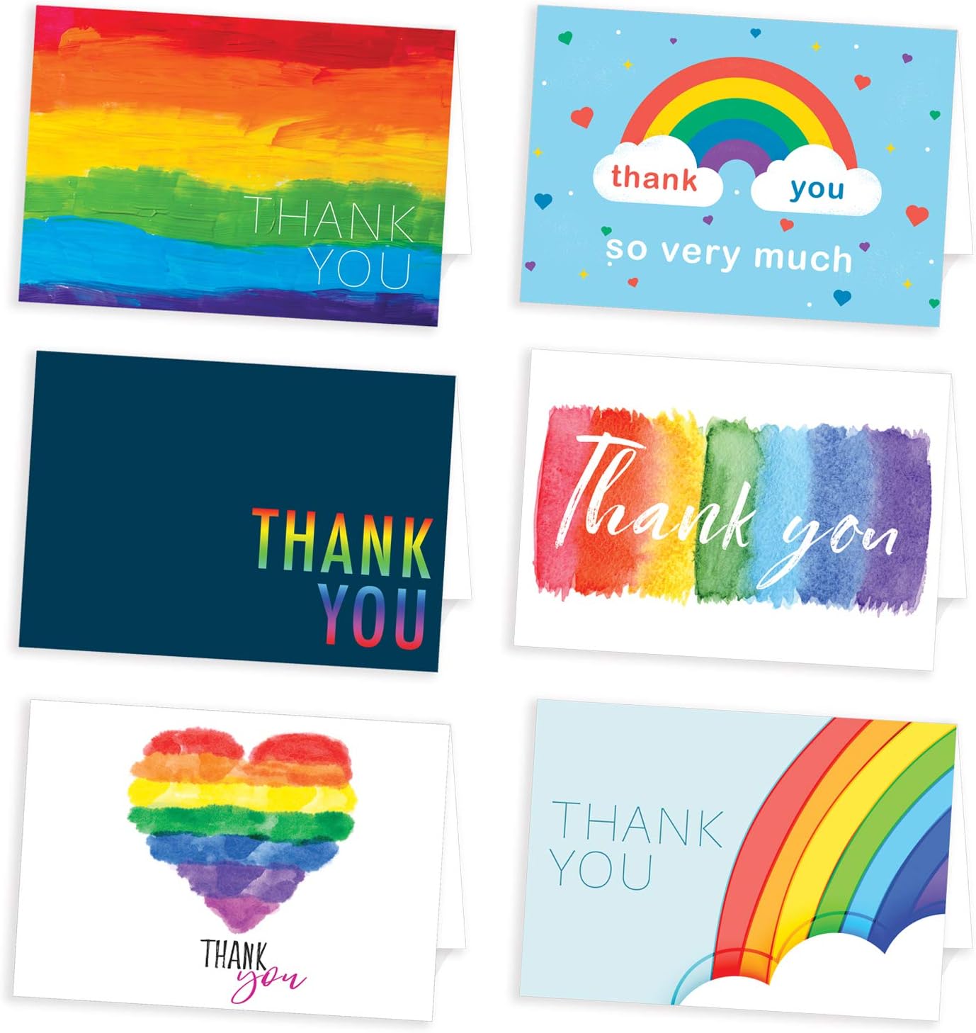 Ruby Ashley 30 Thank You Cards Pack - Rainbow Thank You Cards Multipack for Teachers, Wedding, Xmas, Business, Kids - Made in the UK, 100% Recyclable