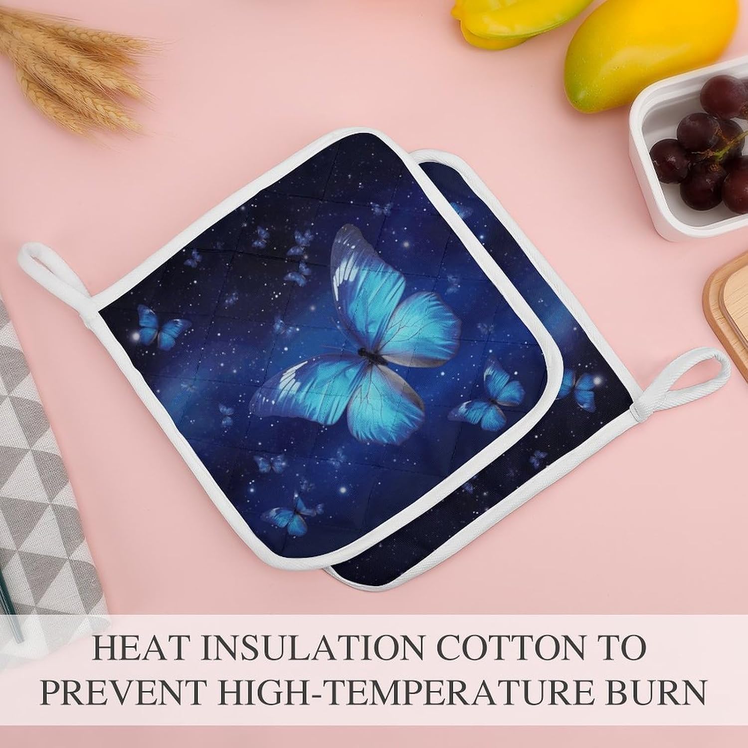 Blue Starry Butterfly Polyester Heat Resistant Pot Pad Non Slip Anti Scald Hot Dish Mat Reusable Table Protector for Kitchen Hot Pot Mat Wear Resistant Heat Proof Table Pad for Countertop Dining Room