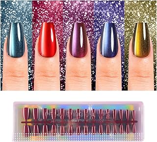 150Pcs Cat Eye Press on Nails, Plauva Short Coffin Fake Nails, Glossy Glitter Cat Eye Nail Tips, Soft Gel Stick On Nails for Women and Girls 15 Sizes