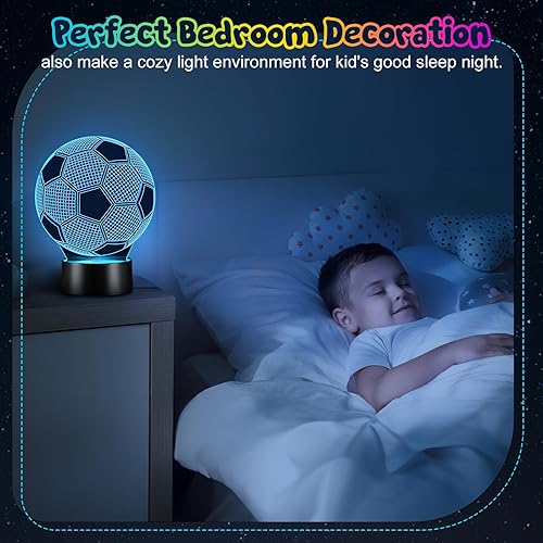 Miniatura 8 de Linkax Regalos de fútbol para niños y niñas, lámpara de ilusión 3D iluminada con 16 colores cambiantes, accesorios de fútbol, luz nocturna, regreso