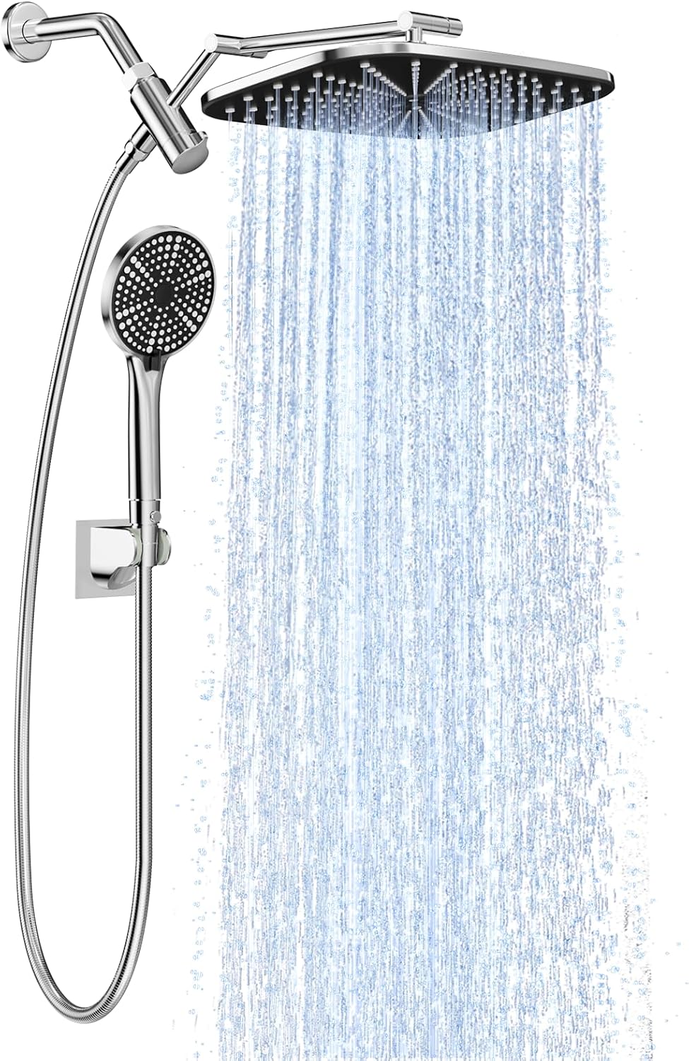 High Pressure Rain Shower Head with Handheld,Wide Rainfall Shower Head Combo with 15" Metal Extension Arm,Detachable Shower head,Rainfall Shower Head with Multi Modes Handheld Spray,Chrome
