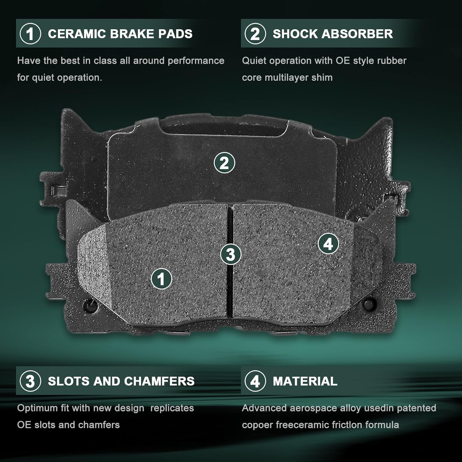 D1293 D1212 Front & Rear Ceramic Brake Pads for 2007-2017 Toyota Camry,for 2008-2018 Avalon, 2007-2018 Lexus ES350, 2013-2018 Lexus ES300h,8PCS