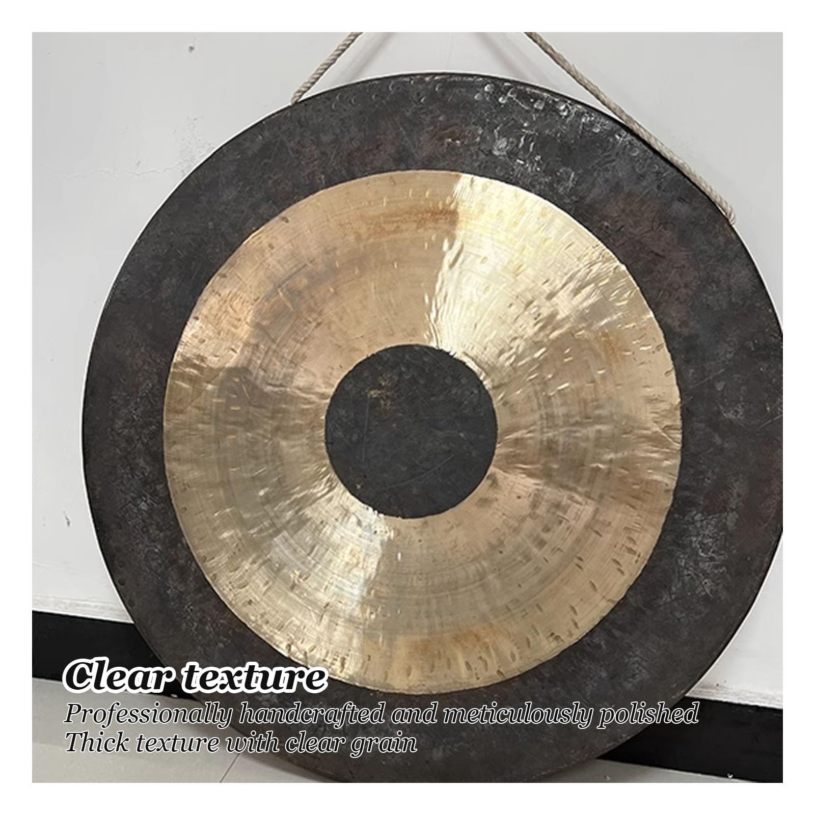 Gong de bronce tradicional, instrumento de percusión de platillos de mano para decoración del hogar, ambiente de fiesta, mejora las celebraciones con sonido brillante, viene con batidor