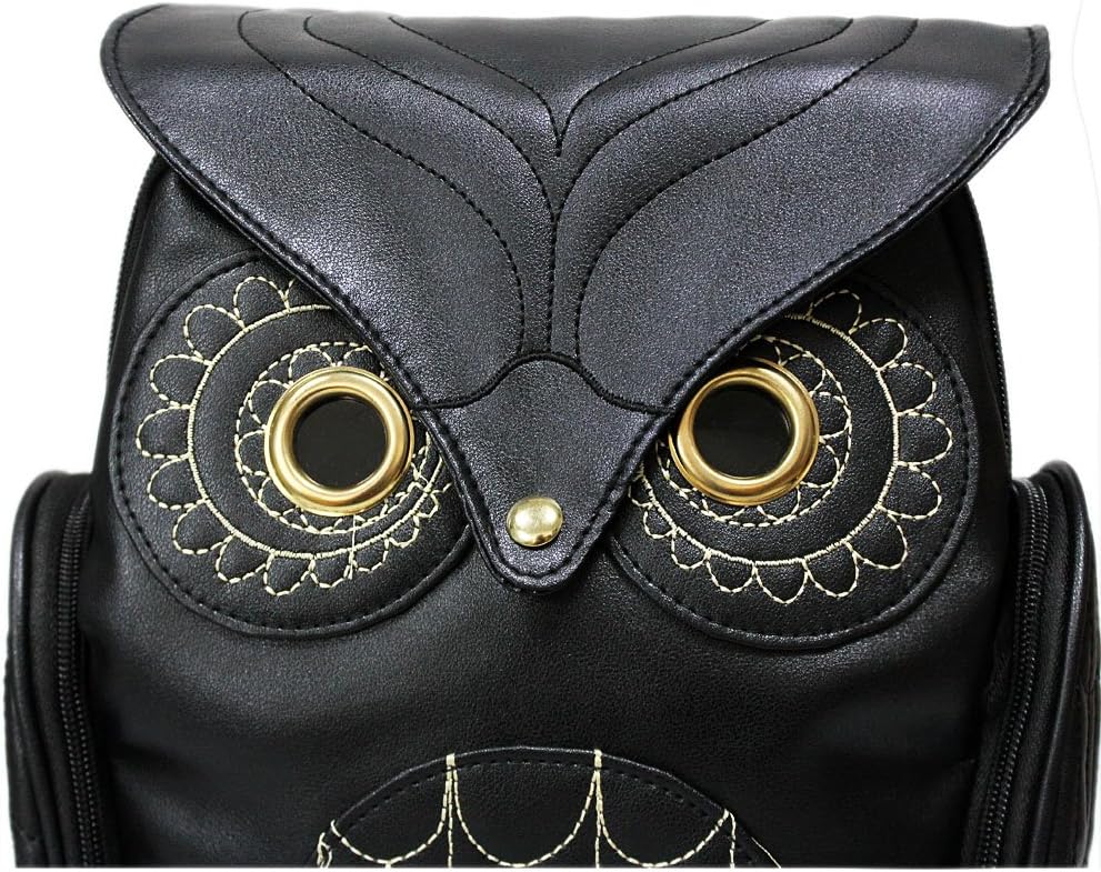 GinTai Women Pu Leather Owl Cartoon Backpacks Fashion Casual Satchel mini Small black Backpack, Black - Image 7