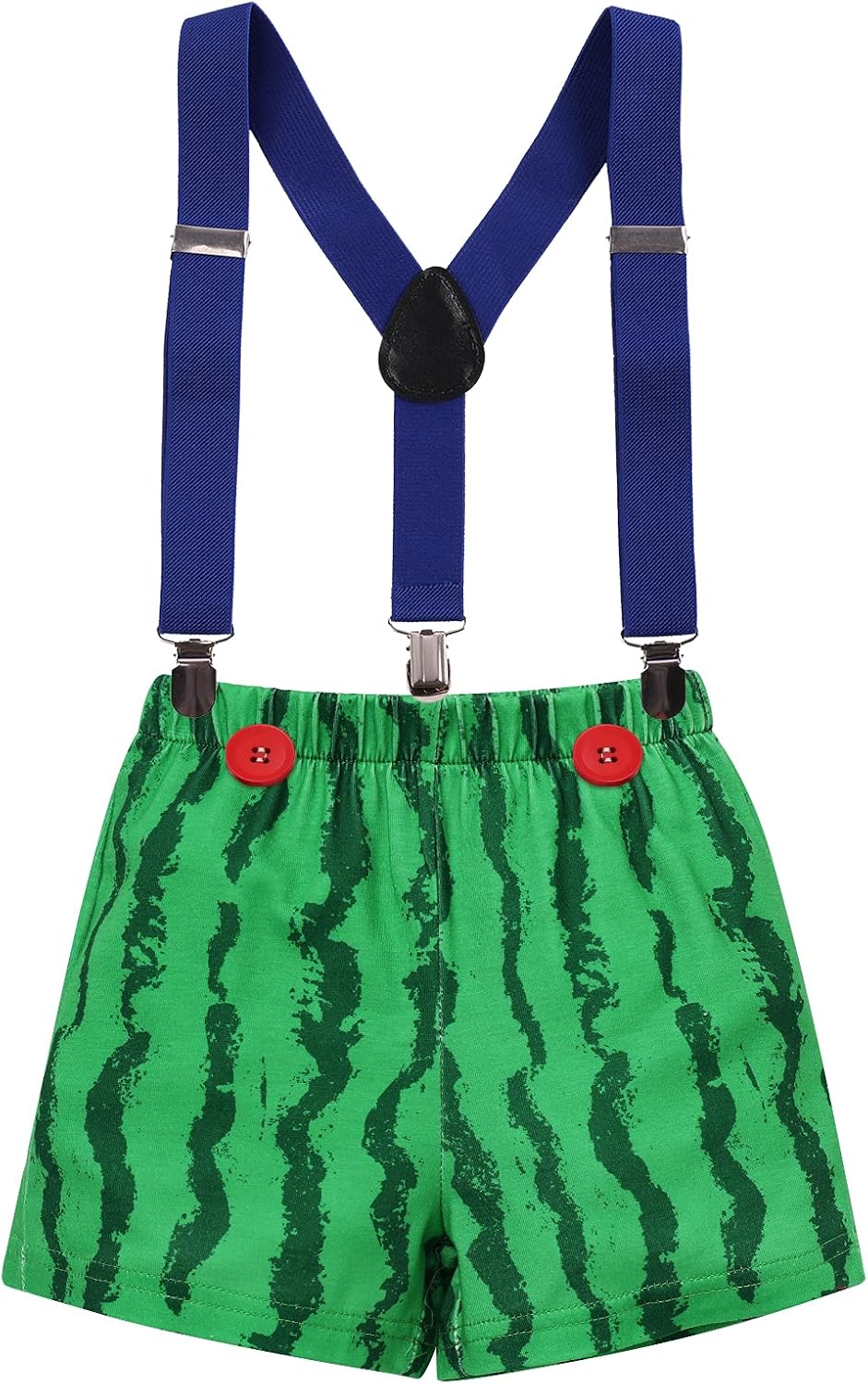 Miniatura 3 de Conjunto de ropa para sesión de fotos de fiesta con forma de pastel de 1er cumpleaños para bebé niño, melón, pantalones cortos de sandía ajustables