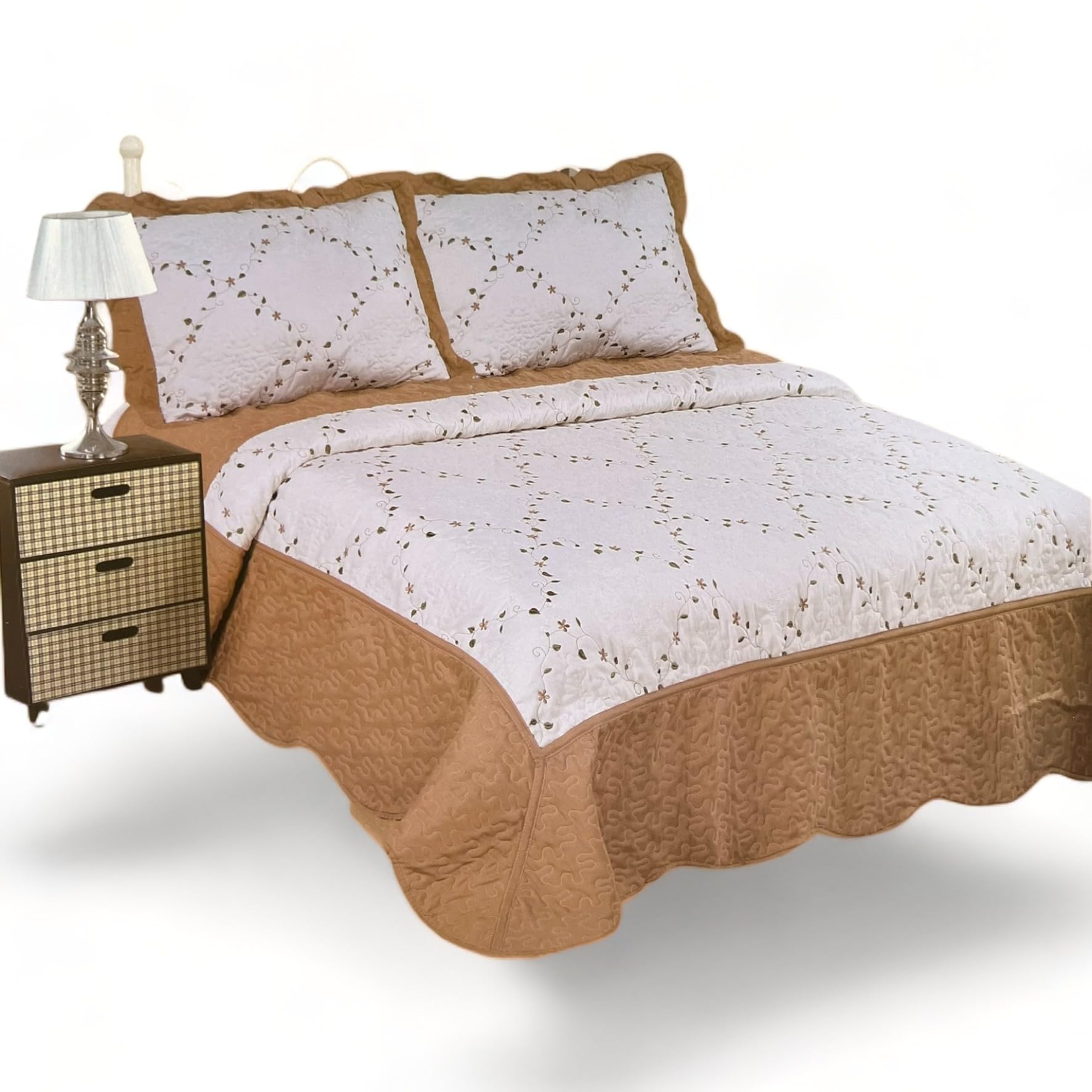 ZTex Colcha Boutí Bordada Ligera para Primavera Verano Otoño Invierno 100% Microfibra Extra Suave Funda Cojin incluida. Cubre Cama Multiusos Entretiempo (Cama 160/180/200-270x270 CM, F2629 Caramelo)
