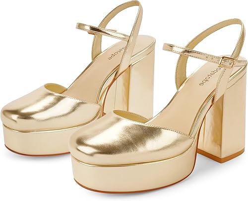 Miniatura 2 de Modatope Tacones de plataforma para mujer, sandalias de plataforma para mujer, tacón grueso, puntera cerrada, correa al tobillo, zapatos de tacón