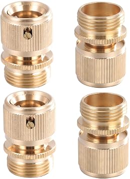 Uni-Fine Set of 4 Brass Quick Connectors for Garden Hose, 3/4", Nozzle for Kitchen, Garden, Outdoor