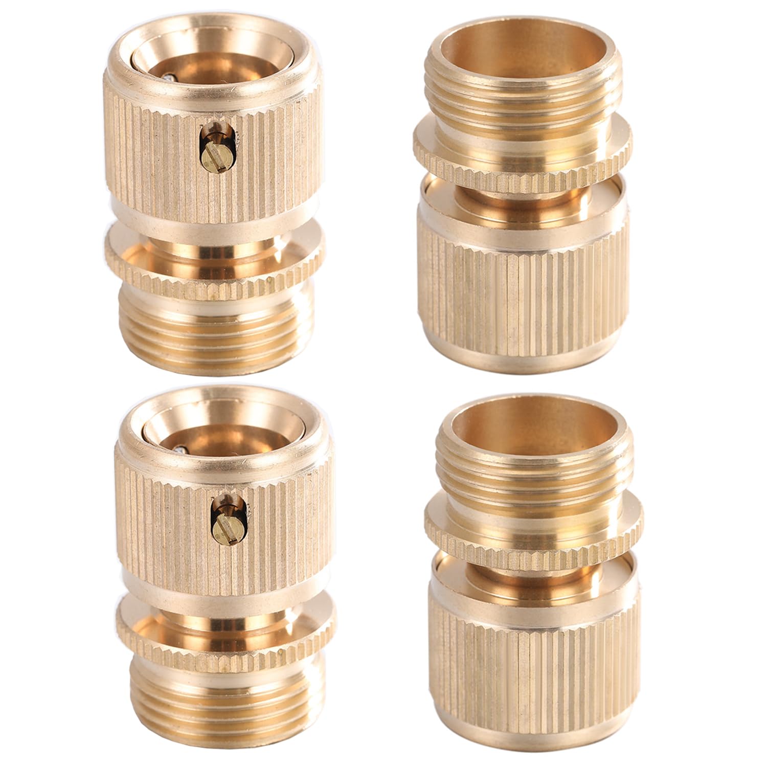 Uni-Fine 2 Paar 1/2 Inch & 3/4 Inch 2-in-1 Tuinslang Snelle Aansluiting Messing Snelle Tuinslang Einde Aansluiting Tuinslang Nozzle Verbindingsset voor Keuken Tuin Buiten Tuinslang Pijp Gereedschap