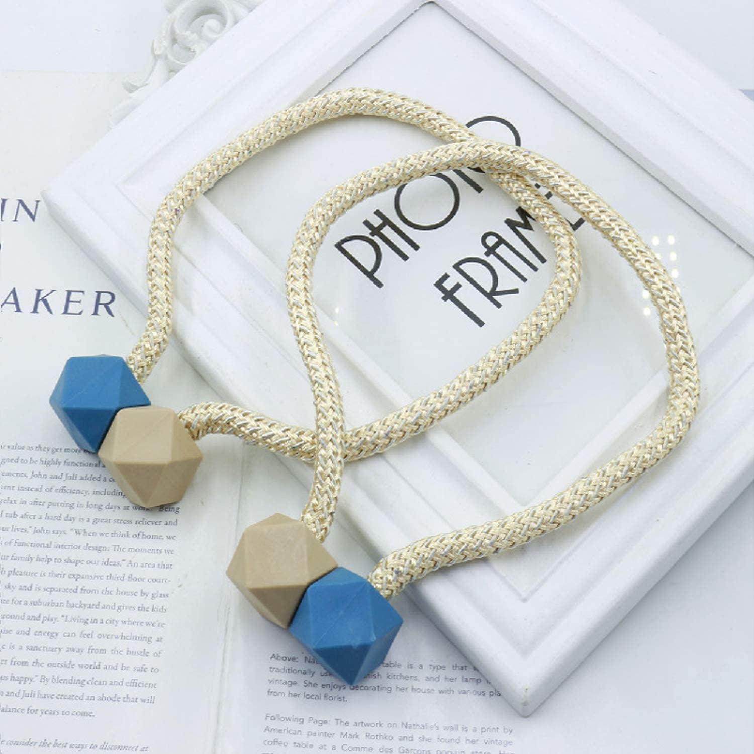 Embrasses de Rideaux magnétiques Pinces à Rideaux Retenues de Corde (Beige) (Couleur : Bleu, Taille : Hexagone) (Z Beige+Bleu)