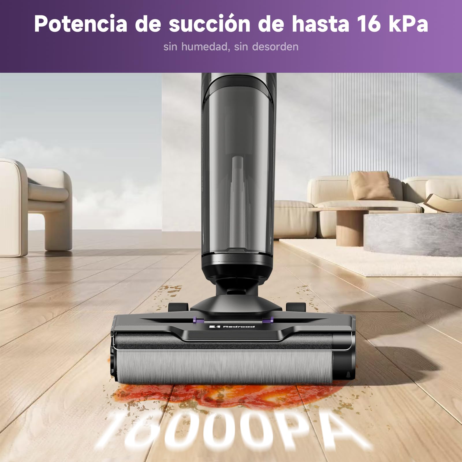 W15 Aspiradora Sin Cable Inteligente 3 en 1, Fregona Eléctrica con 45 Min de Autonomía, 65dB, Avance Automático, Limpieza de Bordes, Potente Succión para Pelo de Mascotas en Suelos Duros