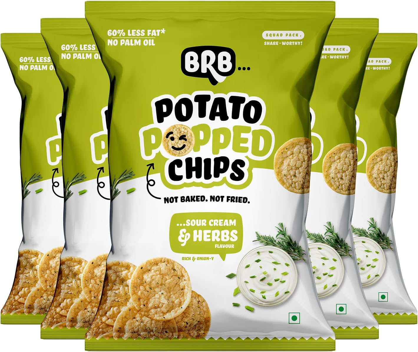Potato Popped Chips | Sour Cream and Herbs Flavour | Not Fried. Not Baked | 60% Less Oil, Lower Calorie, No Palm Oil, Healthy Snack | 5 x (48g/51g) Combo Pack (weight may vary)