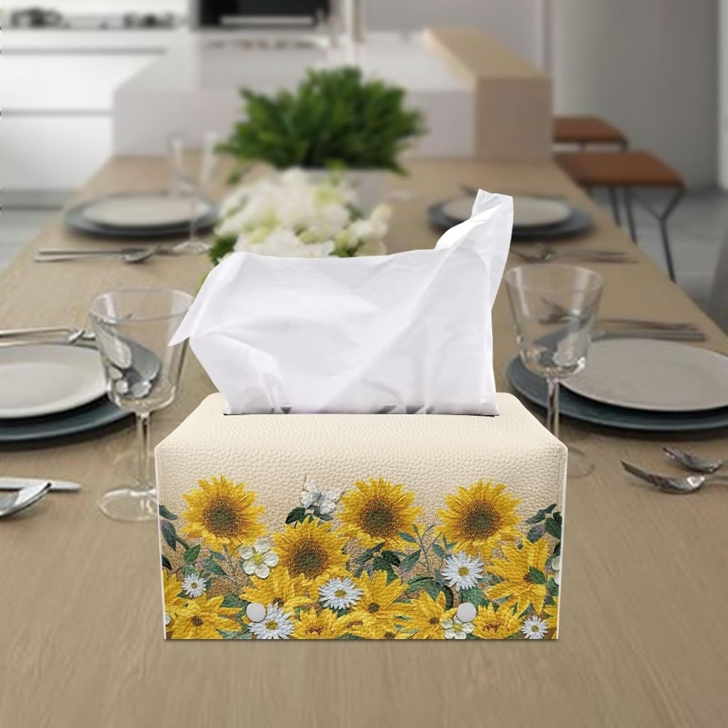 Sunflower Daisy Rectangle Tissue Box Cover Modern PU Leather Rectangular Tissue Box Waterproof Tissue Cover Decorative Holder Organizer for Bathroom Vanity Countertop image 5