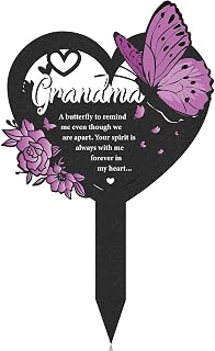Grave Decorations for Cemetery - Grave Marker for Loss Grandma | Butterfly Graveside Decoration for Humans Metal Black Heart Plaques Decor for Outdoors Sympathy Remembrance Sign