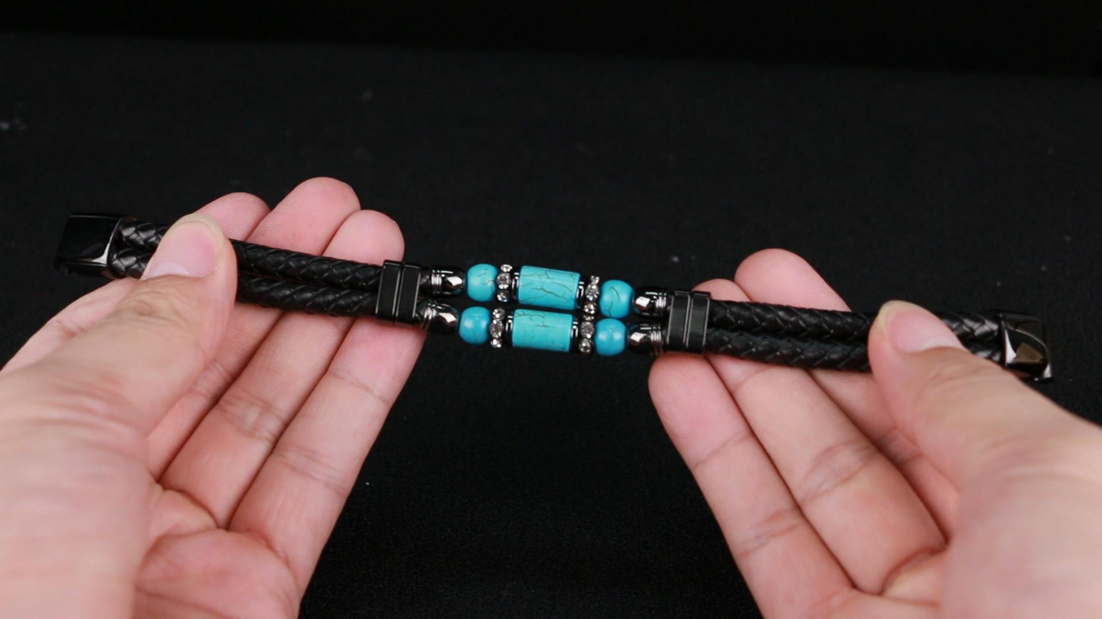 Pulsera de cuero para hombre con piedras naturales ajustable miniatura 7