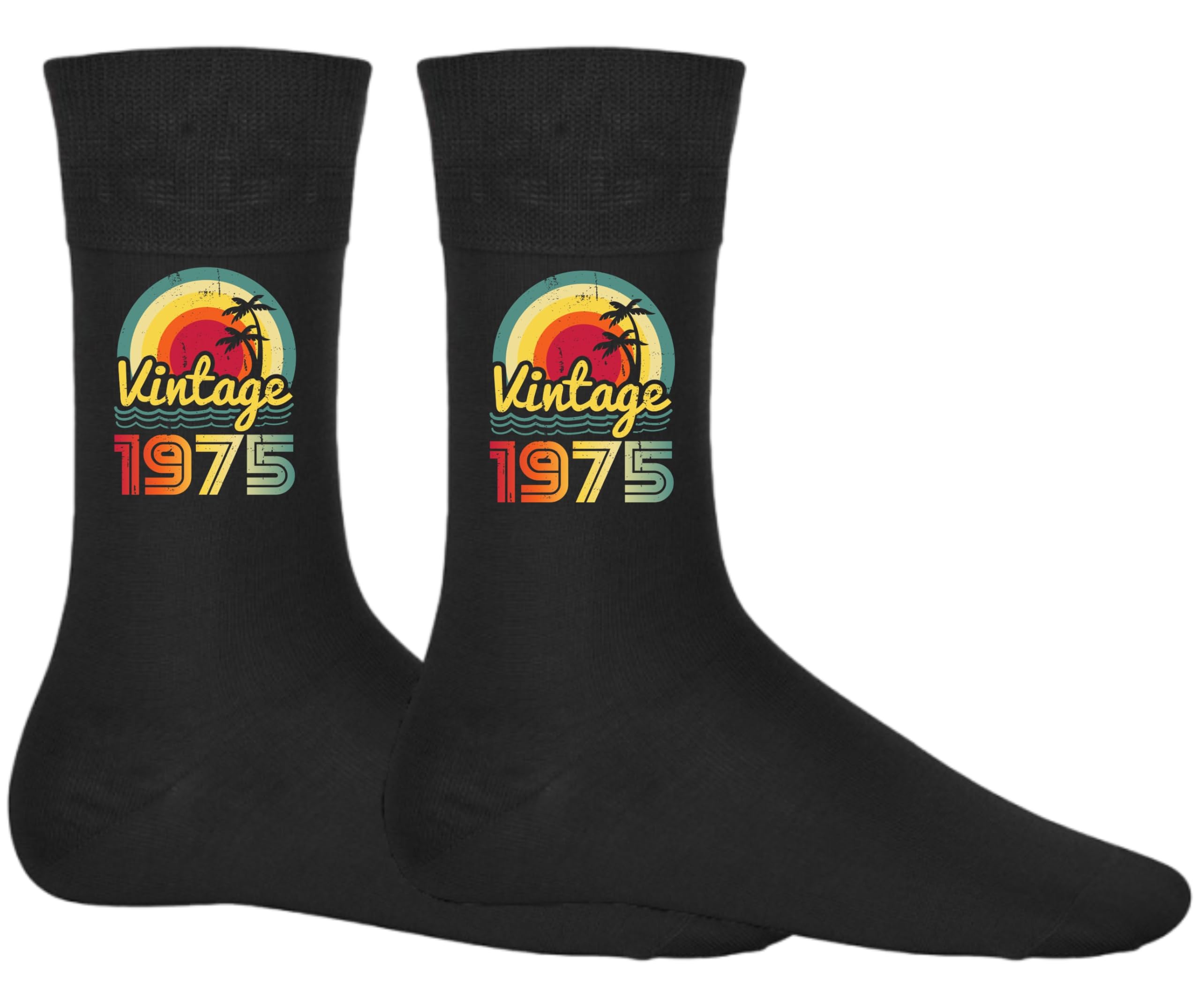 DCG PRINTWEAR Milestone Birthday Gift – 50th Birthday Socks in Black – Born in 1975 Gag Gift for Men or Women