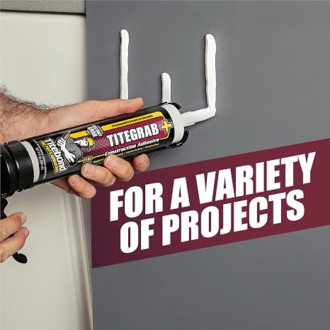 Titebond TiteGrab Plus Construction Adhesive 9 Oz. Bonds Wood, Metal, Concrete, Tile, Foam & More, Instant Grab, Fast Strength, Waterproof, All-Weather Use 6701