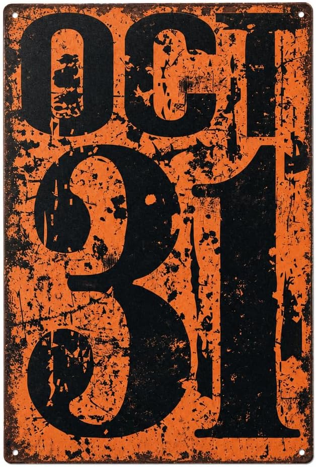 12x8in Oct 31 Grunge Tin Sign–Spooky Gothic Halloween Bedroom Wall Decor