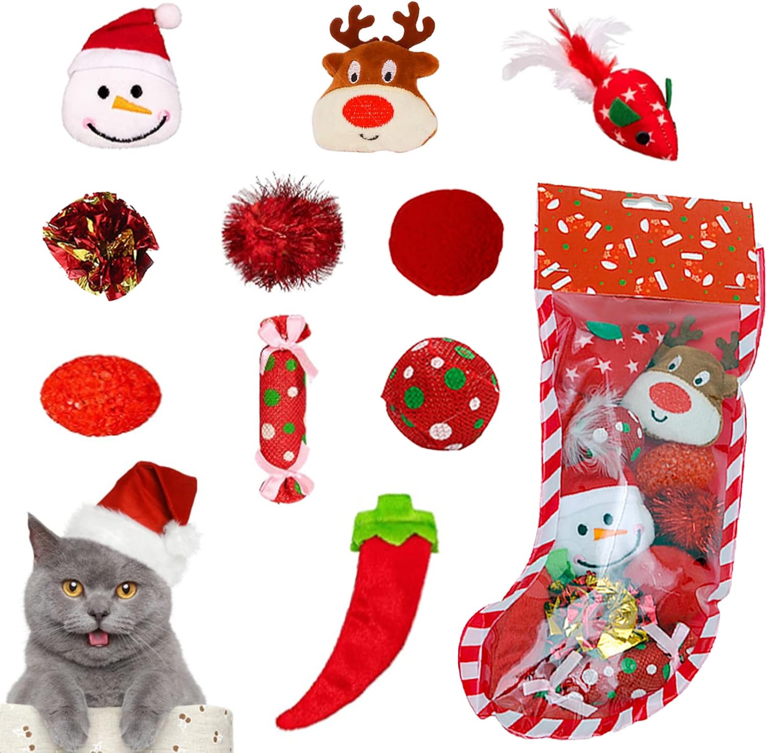 septillar Cat Toys,10 PCS Cat Christmas Stocking Gift Set,Cat Toys For