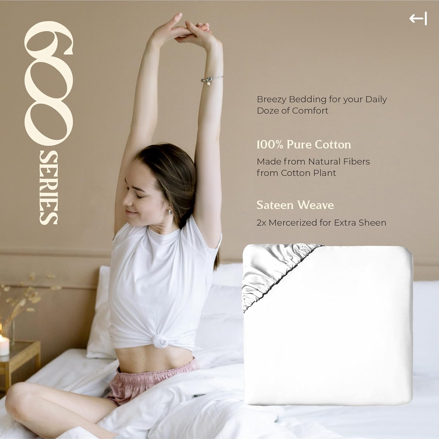 Mayfair Linen 100% Egyptian Cotton Queen Fitted Sheet Only - Luxury 600 Series Voyage Collection 16" Deep Pocket Cotton Fitted Sheet Queen (White), Soft, Cooling Sateen Weave Hotel Bottom Sheets