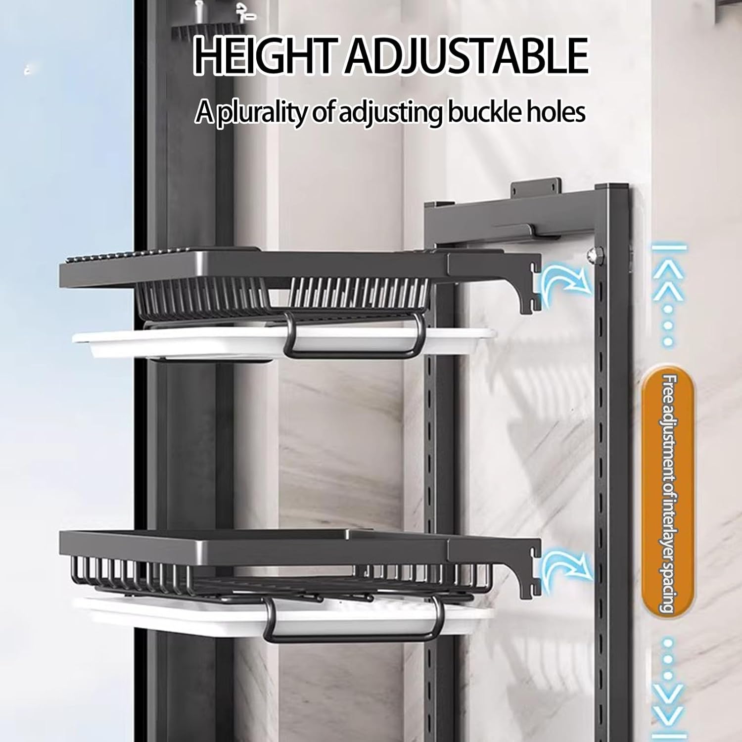 Wall Mounted Dish Drying Rack,Large Dish Drainer Drying Rack for Kitchen Counter,Multi-Level Kitchen Organizer with Drainboard Double-Layer Model(White,2 Tier 38cm)