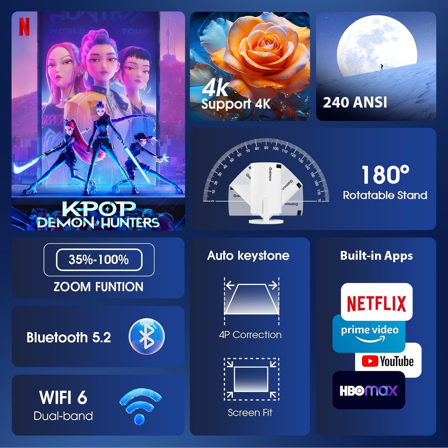 Adjustable Smart WiFi & Bluetooth Mini Projector: 4K HD with Adjustable Keystone and... Smart WiFi & Bluetooth Mini Projector: 4K HD with Adjustable Keystone and...