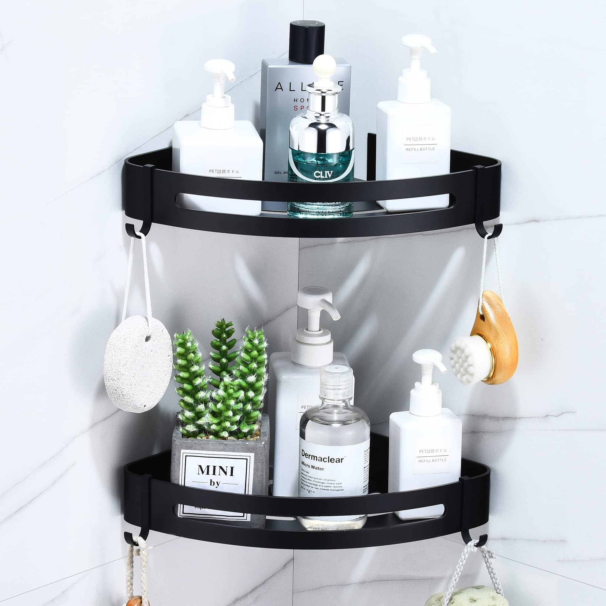 GRICOL Shower Corner Shelf No Drilling Metal with Stickers Wall Mounted