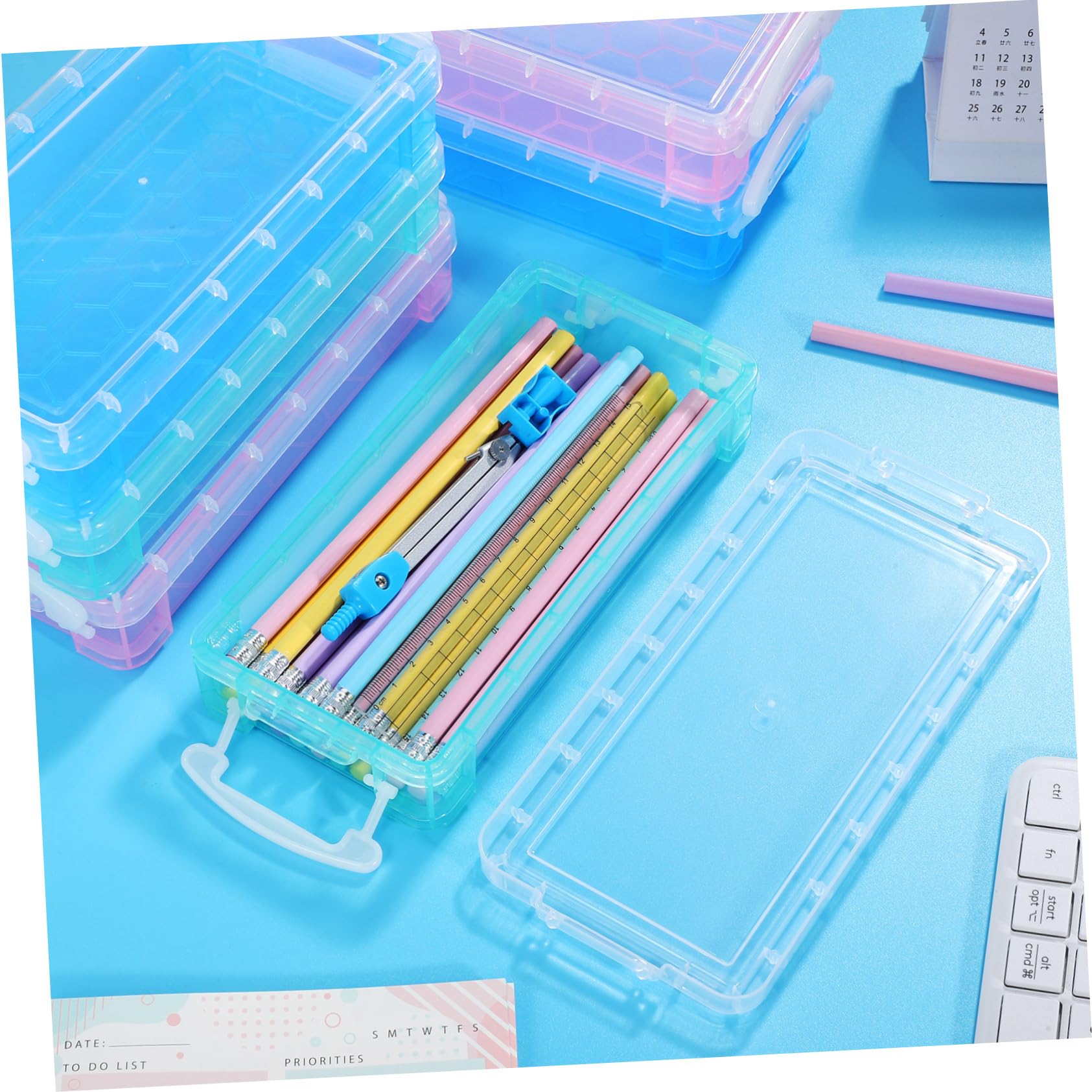 6pezzi Astuccio Trasparente Per Matite e Cancelleria Di Organizzatore Plastica Per Scuola e Ufficio Resistente e Spazioso