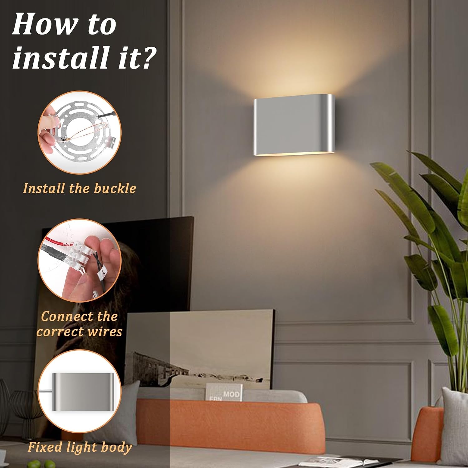 Aipsun Nickel LED Wall Sconces 1 Pack Indoor Modern Wall Lights Hardwired Up and Down Interior Wall Mount Light for Living Room Bedroom Hallway Warm White 3000K(with G9 Bulbs)