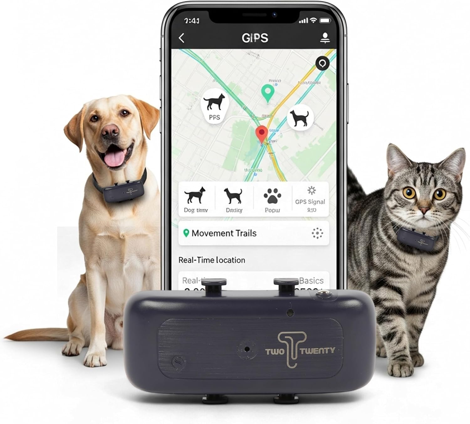 TWO TWENTY TT-04 – GPS Tracker for Pets – Real-Time Tracking & Health Monitoring – Lightweight, Waterproof & Rechargeable – Ideal for Dogs and Cats (Blue)