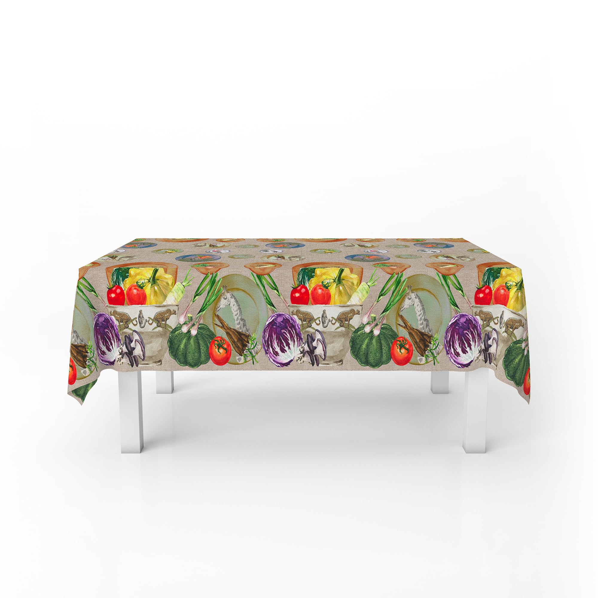 Italian Bed Linen Tablecloth Digital Print Stain Resistant 150 x 180 cm Orto in Table, Vegetable Garden Table - Image 2