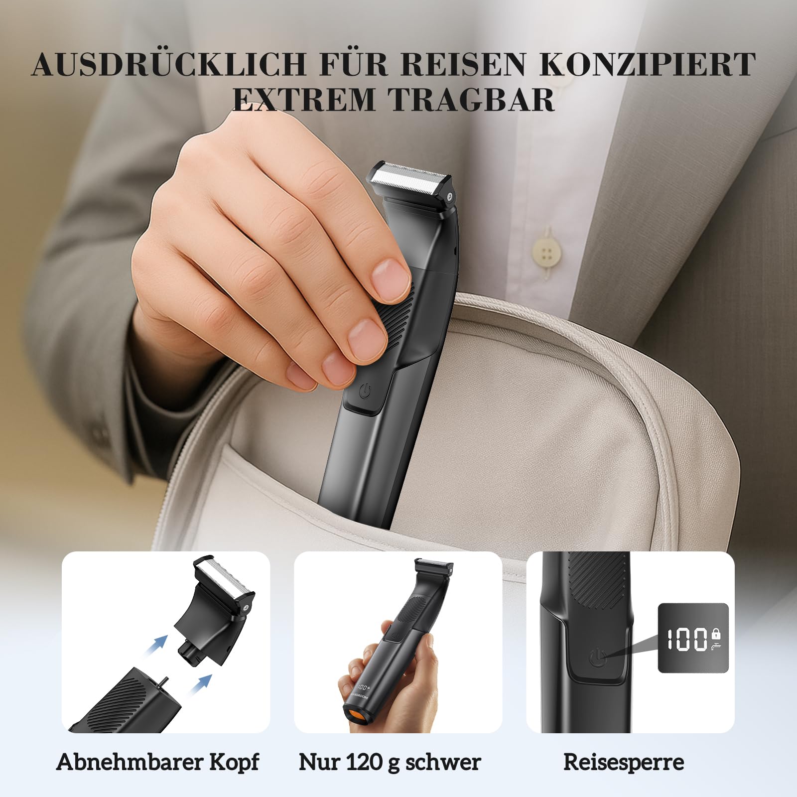 MAXGROOM 3-in-1 Körperrasierer Herren, Wasserdicht Trocken und Nass Intimrasierer Mann, Elektrisch Rasierer Trimmer für Körper und Intimbereich,Body Groomer Men mit Trimmaufsatz (Mehrfarbig)