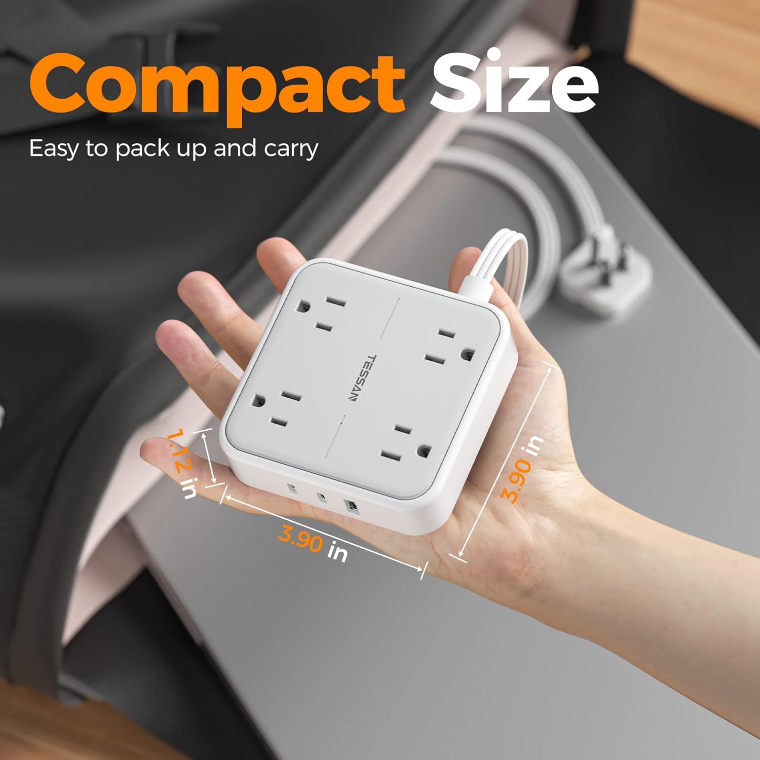 TESSAN Surge Protector Flat Extension Cord 5Ft, Flat Plug Power Strip with 4 Outlets 3 USB Ports (2 USB C), 900 Joules Protection, Multiple Wall Outlet Extender Suitable for Home Office Dorm, Grey