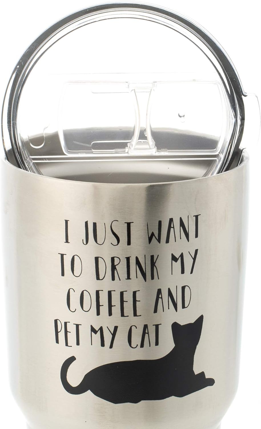 Drink Coffee Pet Cat 30 Oz. Stainless Steel Travel Tumbler with Clear Lid