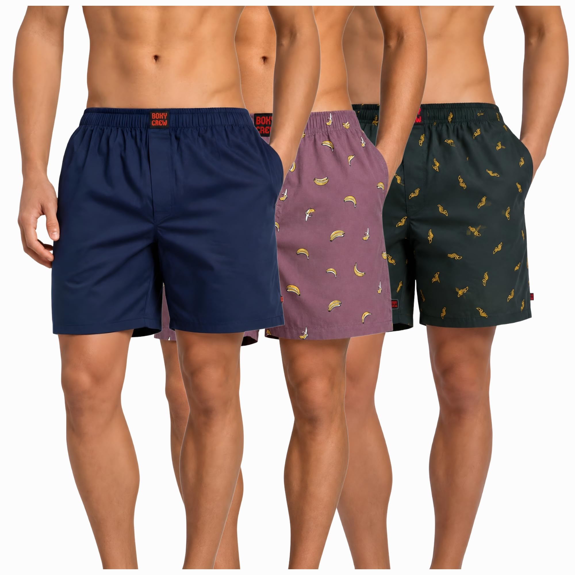 Men's 100% Cotton Boxer Shorts Pack of 3, Navy Blue, Rose Pink & Dark Teal | Woven Boxers with Side Pockets, No-Marks Elastic Waistband, Breathable Relaxed Fit | Style 002-006-010-image-47