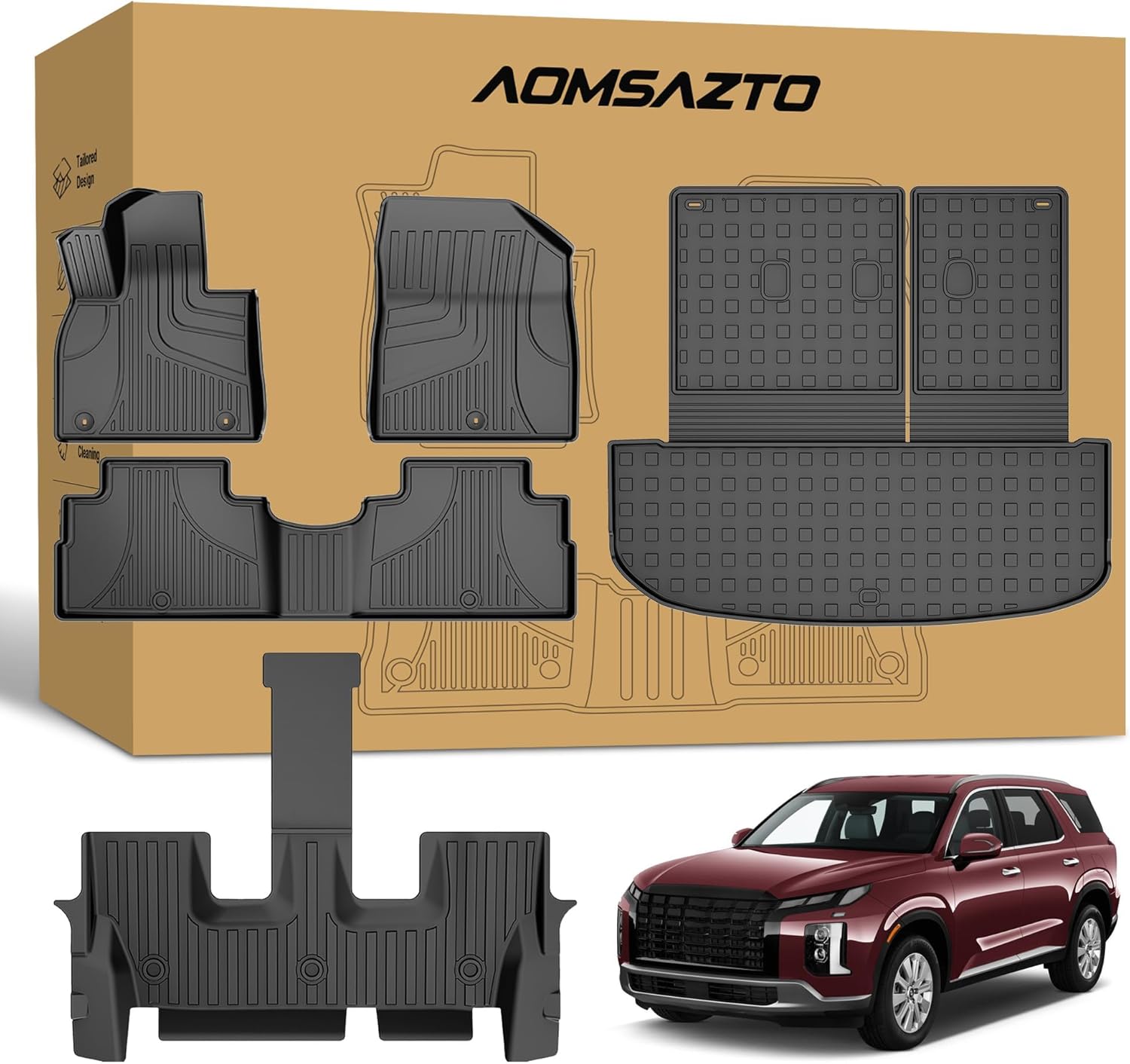 Floor Mats & Cargo Liners Set for Hyundai Palisade 7/8 Seats 2020-2024 2025, All Weather Protection TPE Floor Liners & Trunk Mats with Seat Back Mats, Anti Skid Cover Accessories