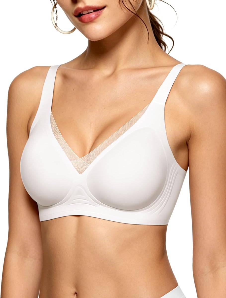 As Fairy 2026 Bras for Women No Underwire Deep V Mesh Wireless Bra Jelly Supportive Seamless Soft Lift T-Shirt Bra