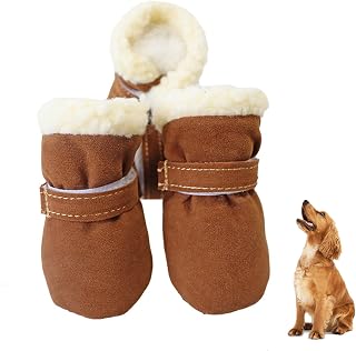 4 Botas De Nieve Para Mascotas, Además De Terciopelo Cálido Color Sólido Para Evitar El Frío Y Botines A Prueba De Viento, Zapatos Antideslizantes, Botas Para Perros Pequeños Y Medianos,Marrón,S