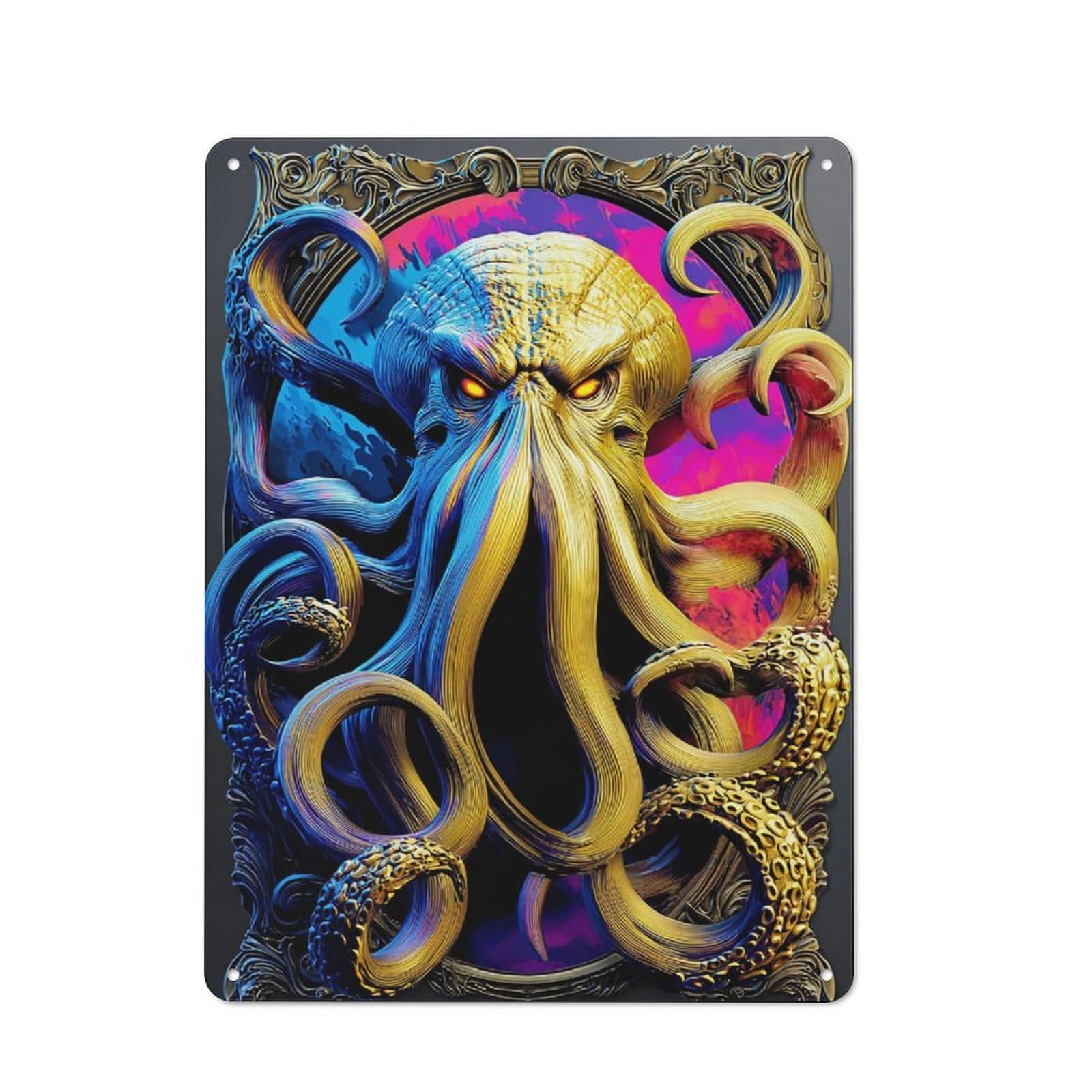 Junmoney Golden Octopus In Ornate Frame Metal Wall Sign 40X30cm Featuring For Café Or Home Bar, A Winter Wall Decor Update For Hospitality Decor Collectors