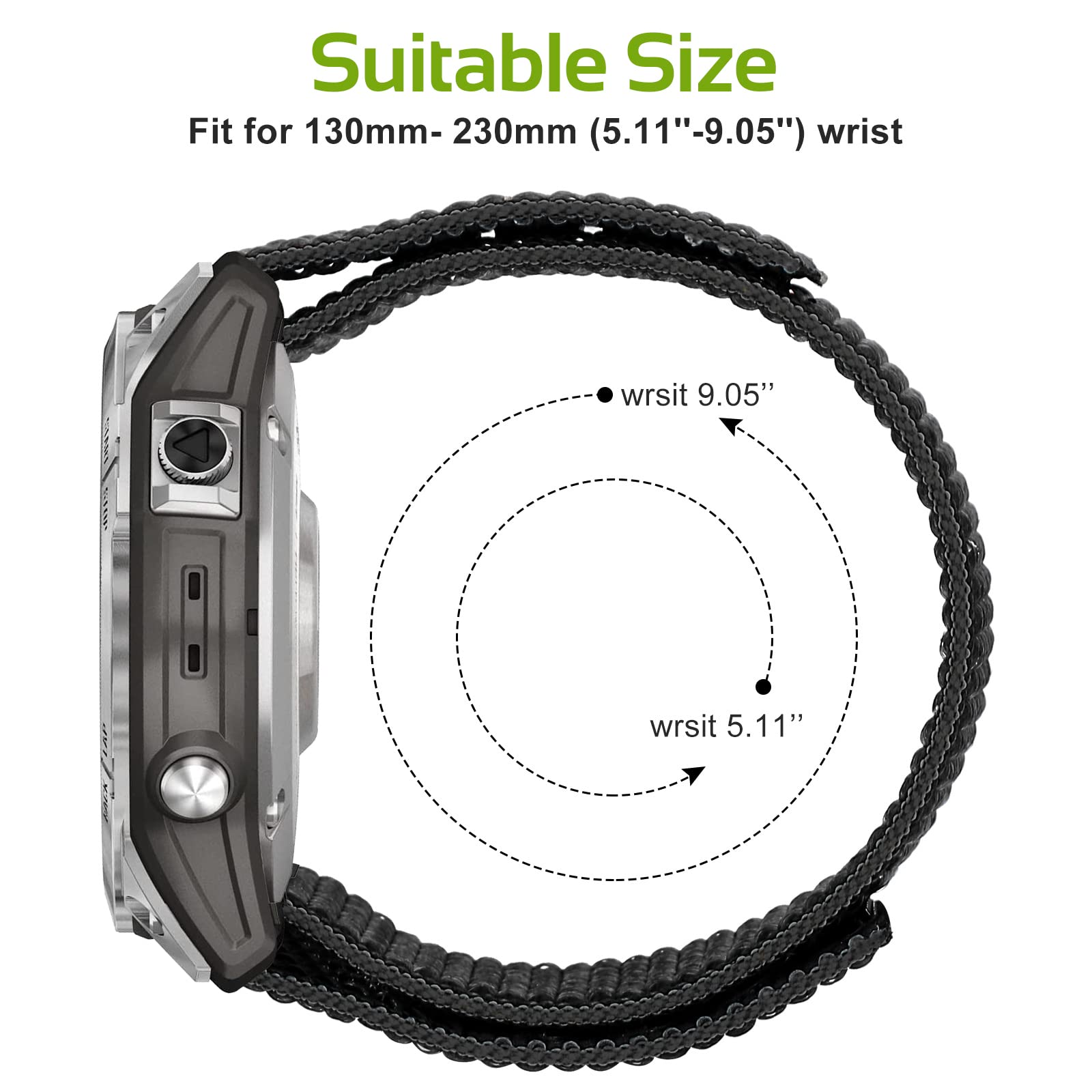Songsier Strap Compatible with Garmin Fenix 8 47mm/7/6/6 pro/5/5 Plus 22mm Band QuickFit Nylon Sport Loop Band for Forerunner 935/945/955/Epix 2/Epix 2 Pro 47mm Instinct 2 - Image 3