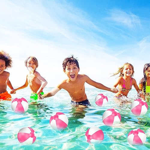 Miniatura 3 de Whaline 50 bolas de playa inflables de 5 pulgadas, color rosa y blanco, bolas redondas de PVC, lindos juguetes de juego para verano, temática