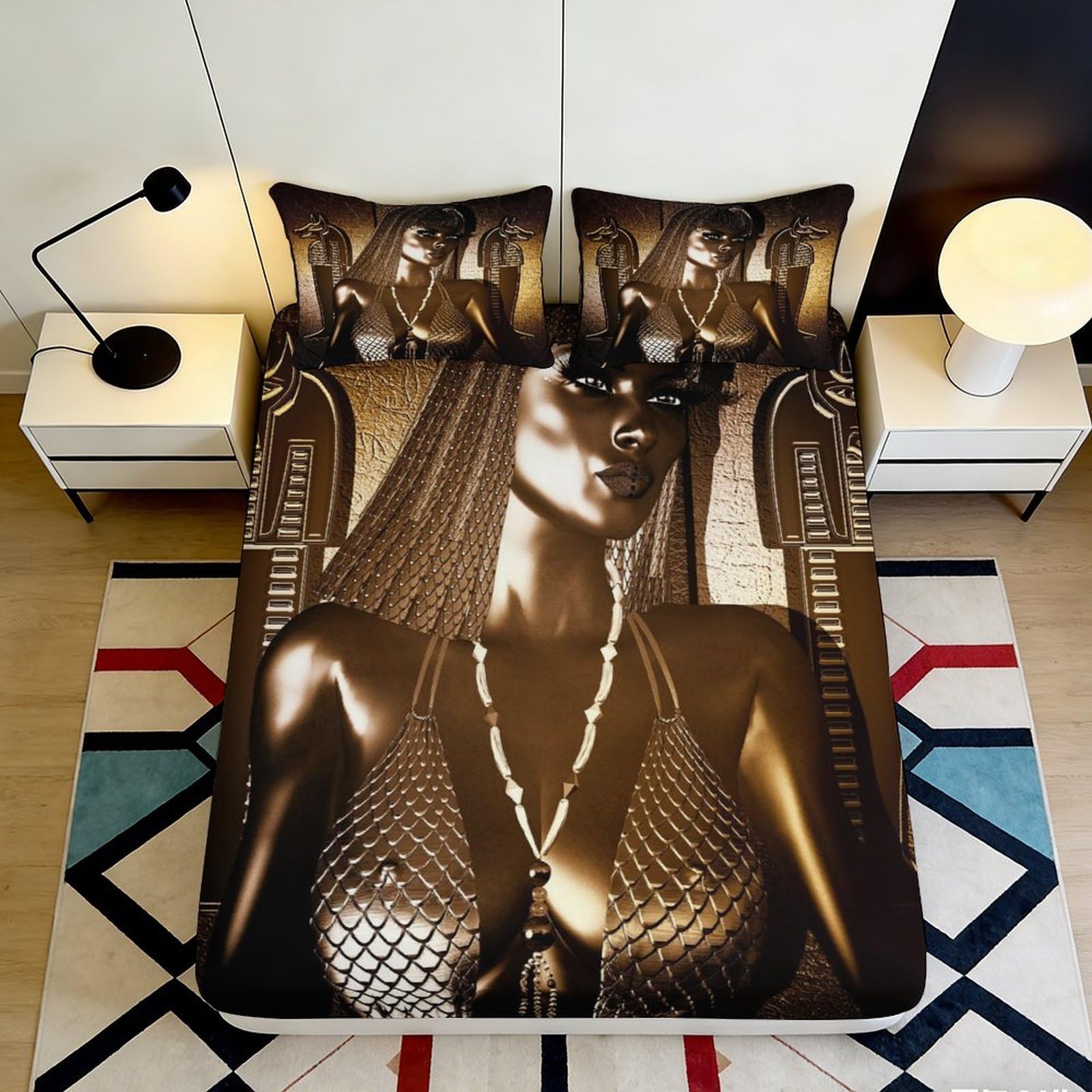 3D Printed Bronze Goddess Fitted Sheet Microfiber Artistic Sculpture Bed Cover for Bedroom Dorm Mattress Protection Decor 90x200x25cm