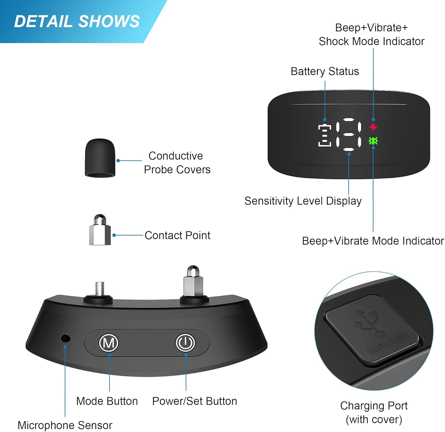 Bark Collar for Medium Large Dogs with Beep Vibration Intensity Adjustable Bark Collar for Small Dogs 5-15lbs Anti Barking Collar Rechargeable : Pet Supplies