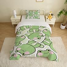 MUSOLEI Kids Single Coverless Duvet Boys Girls for All Seasons Single Quilt Frog 3D Patterns Comforter 135x200 with 50x75 pillowcase Green