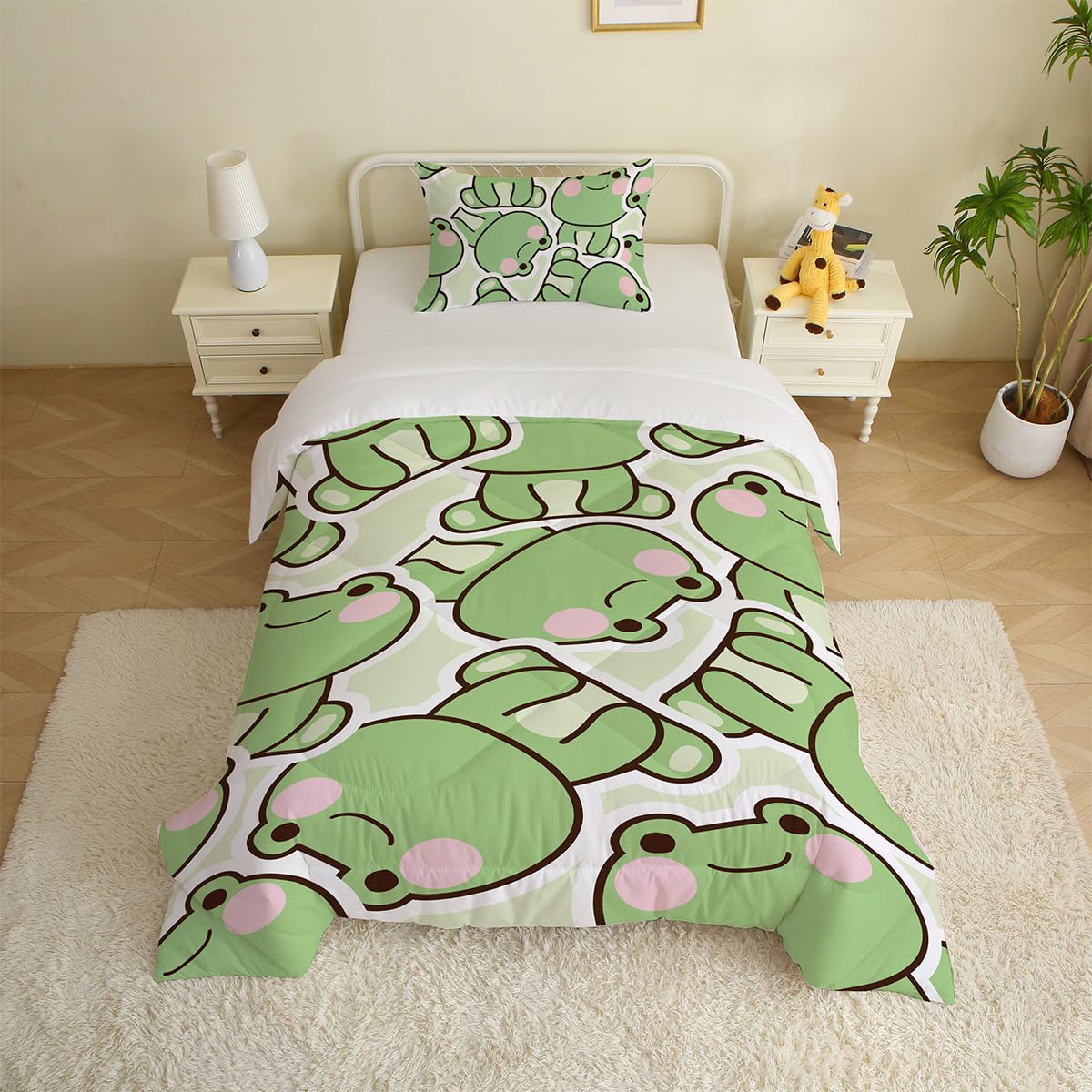 MUSOLEI Kids Single Coverless Duvet Boys Girls for All Seasons Single Quilt Frog 3D Patterns Comforter 135x200 with 50x75 pillowcase Green