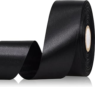 Black Ribbon 1-1/2 Inch 30 Yards Single Face Black Satin Ribbon for Gift Wrapping, Fabric Ribbon for Flower Bouquet Crafts Hair Bows Making Halloween Wedding Christmas