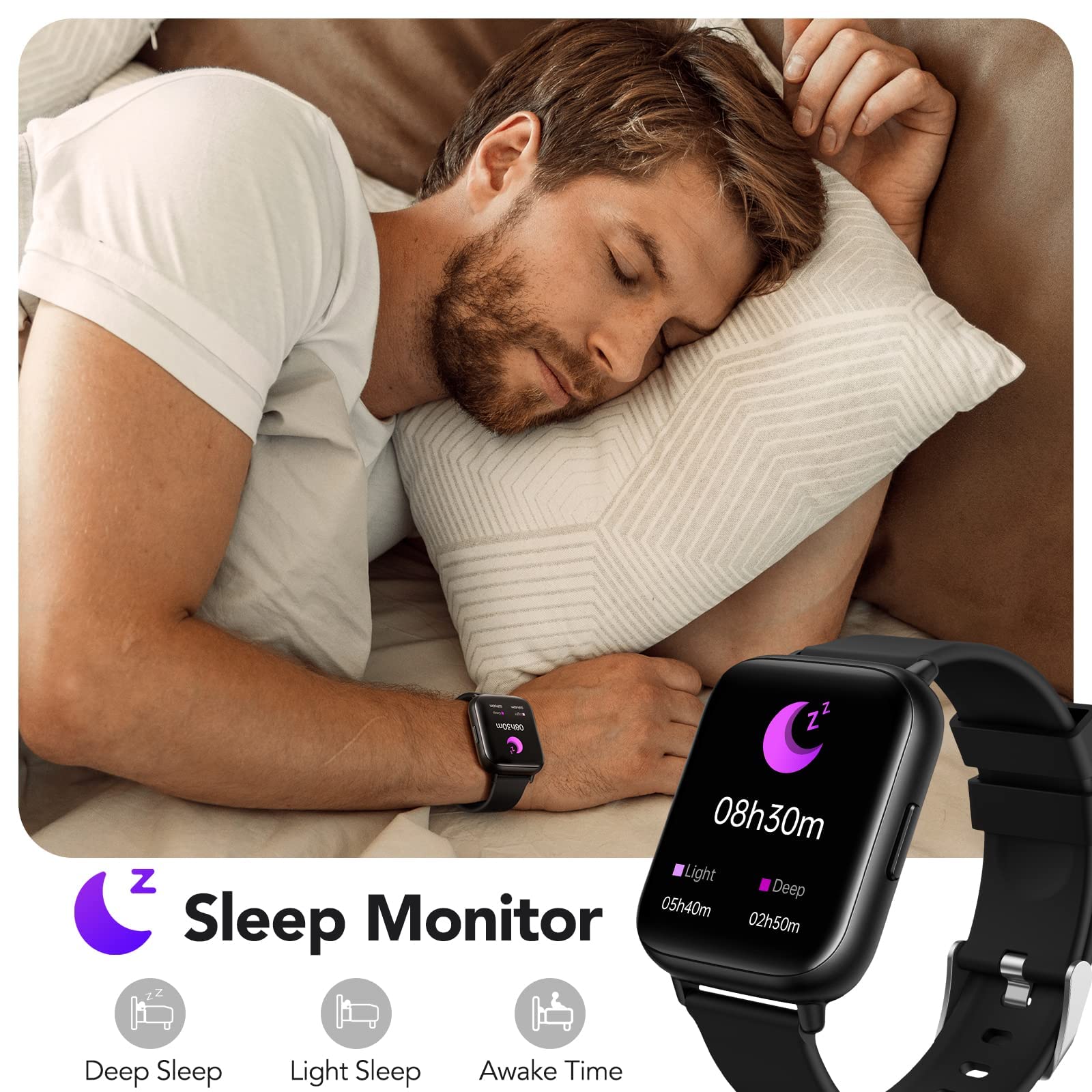 Parsonver Reloj Inteligente Hombre, 1.69" HD Smartwatch Deporte Impermeable IP68 Tracker Fitness con Monitor de Frecuencia Cardíaca Cronómetro Podómetro Calorías Pulsera Inteligente para