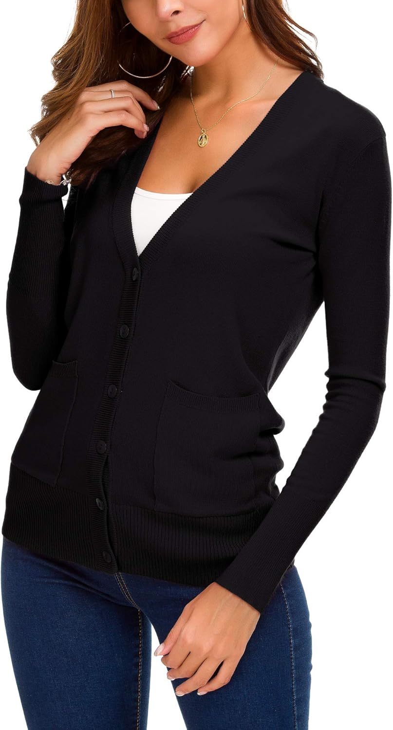 EXCHIC Women's Lightweight Long Sleeve Cardigan Sweaters Classic Button Open Front Knit Sweater with Pockets - Image 5