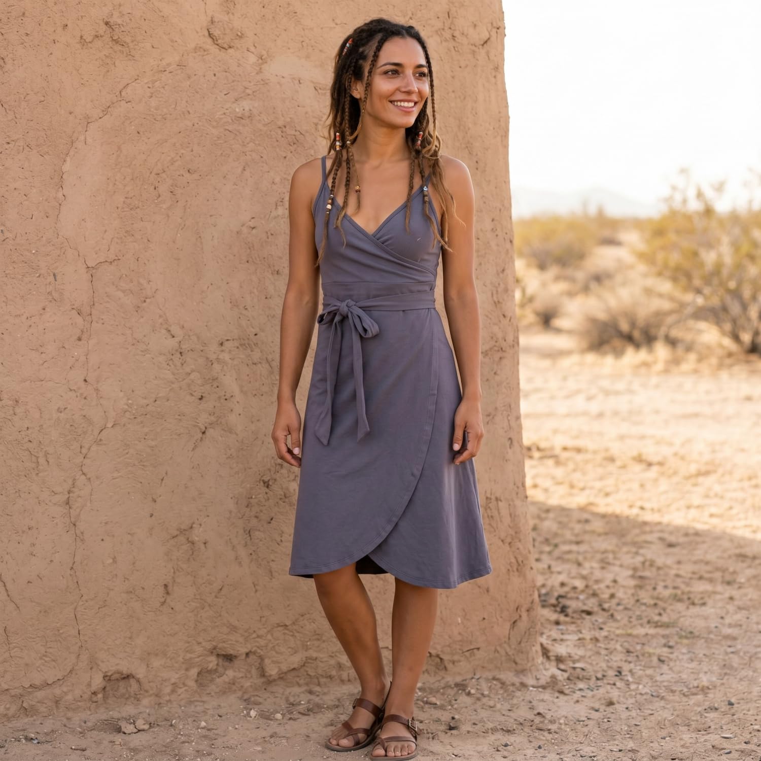 GURU SHOP Minivestido de algodón orgánico, vestido envolvente, vestido de verano, ropa alternativa